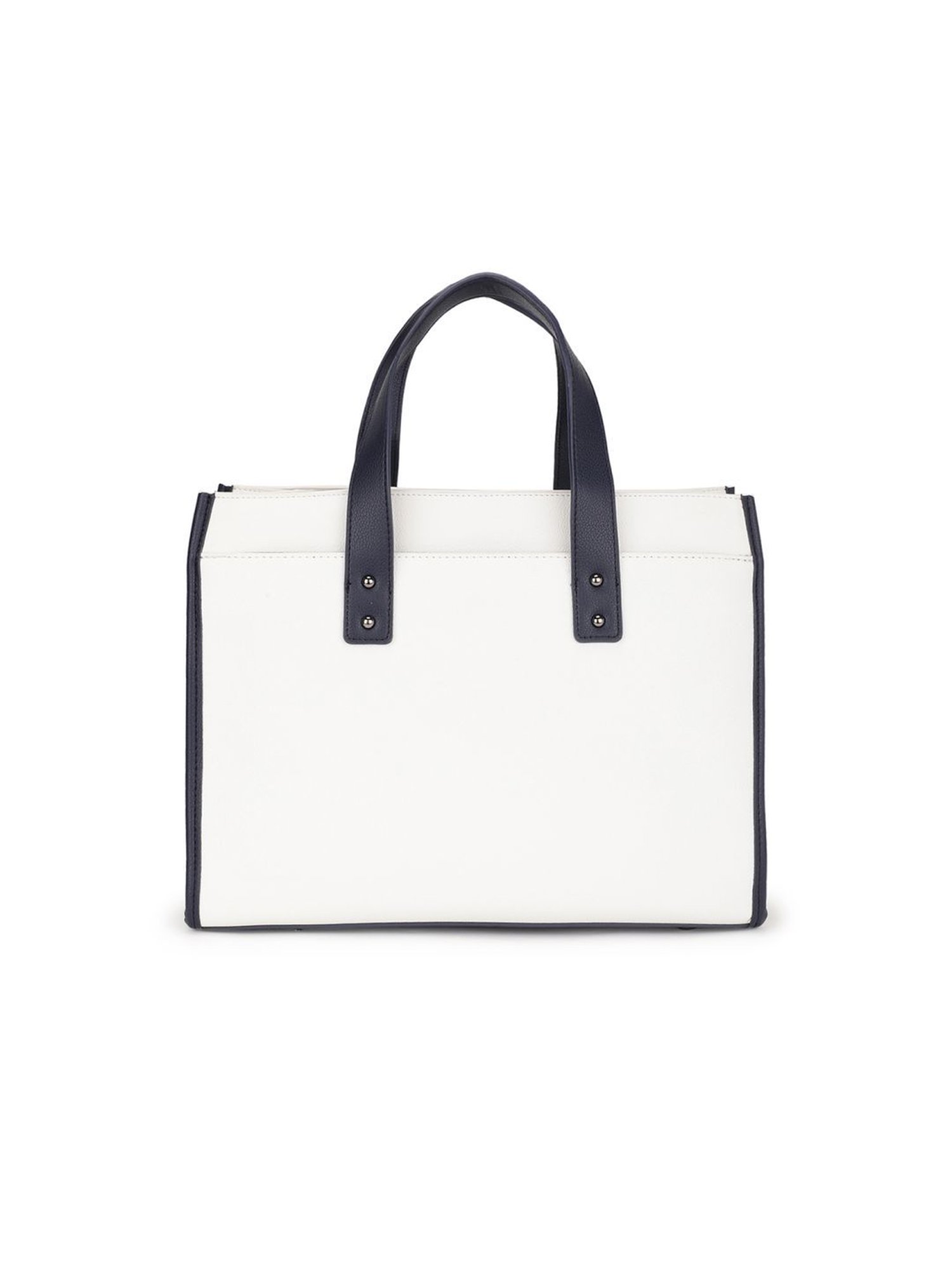 Tyra Emily White Solid Faux Leather Tote Handbag