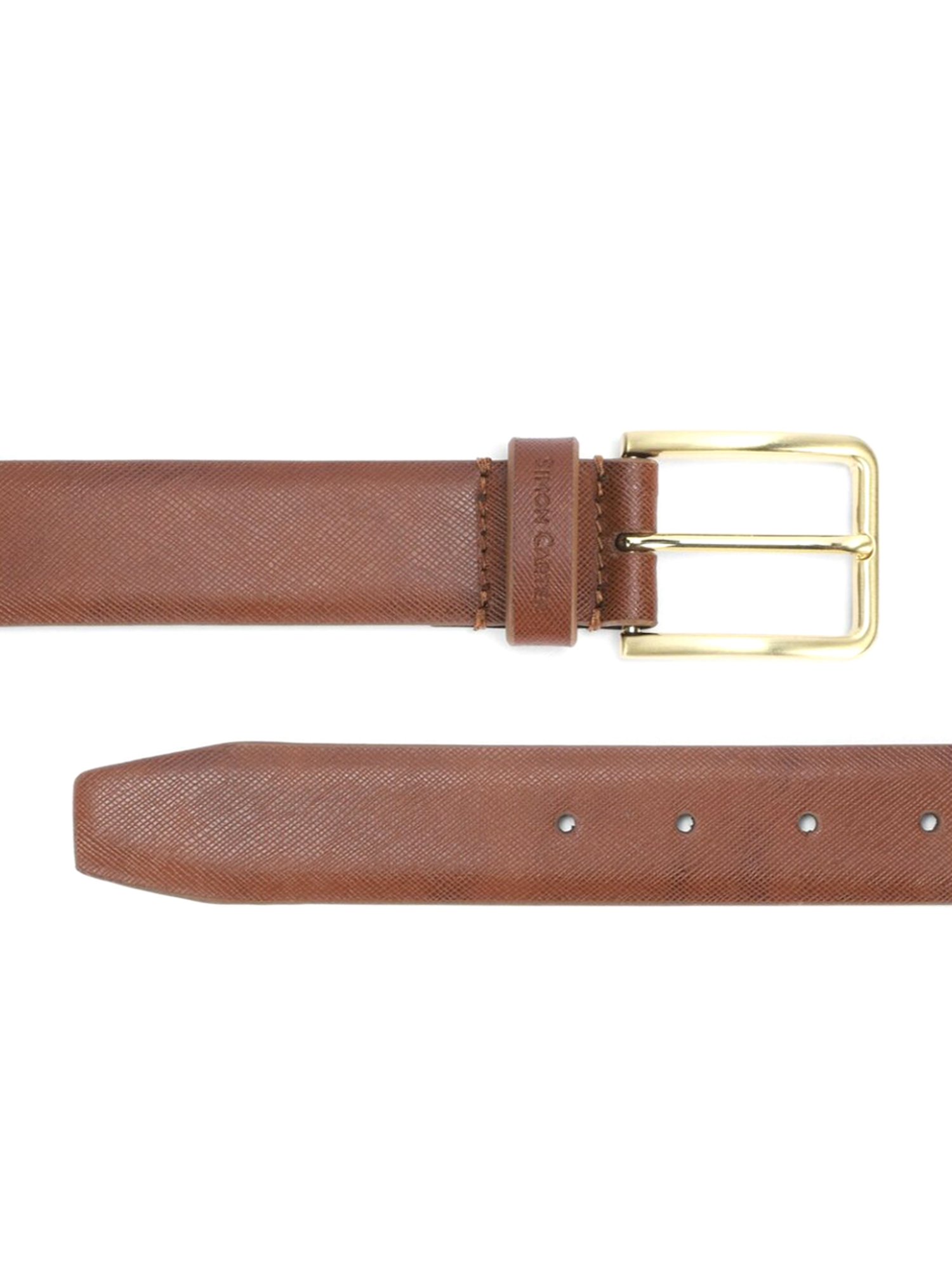 Simon Carter Brown Leather Textured Formal Belt for Men