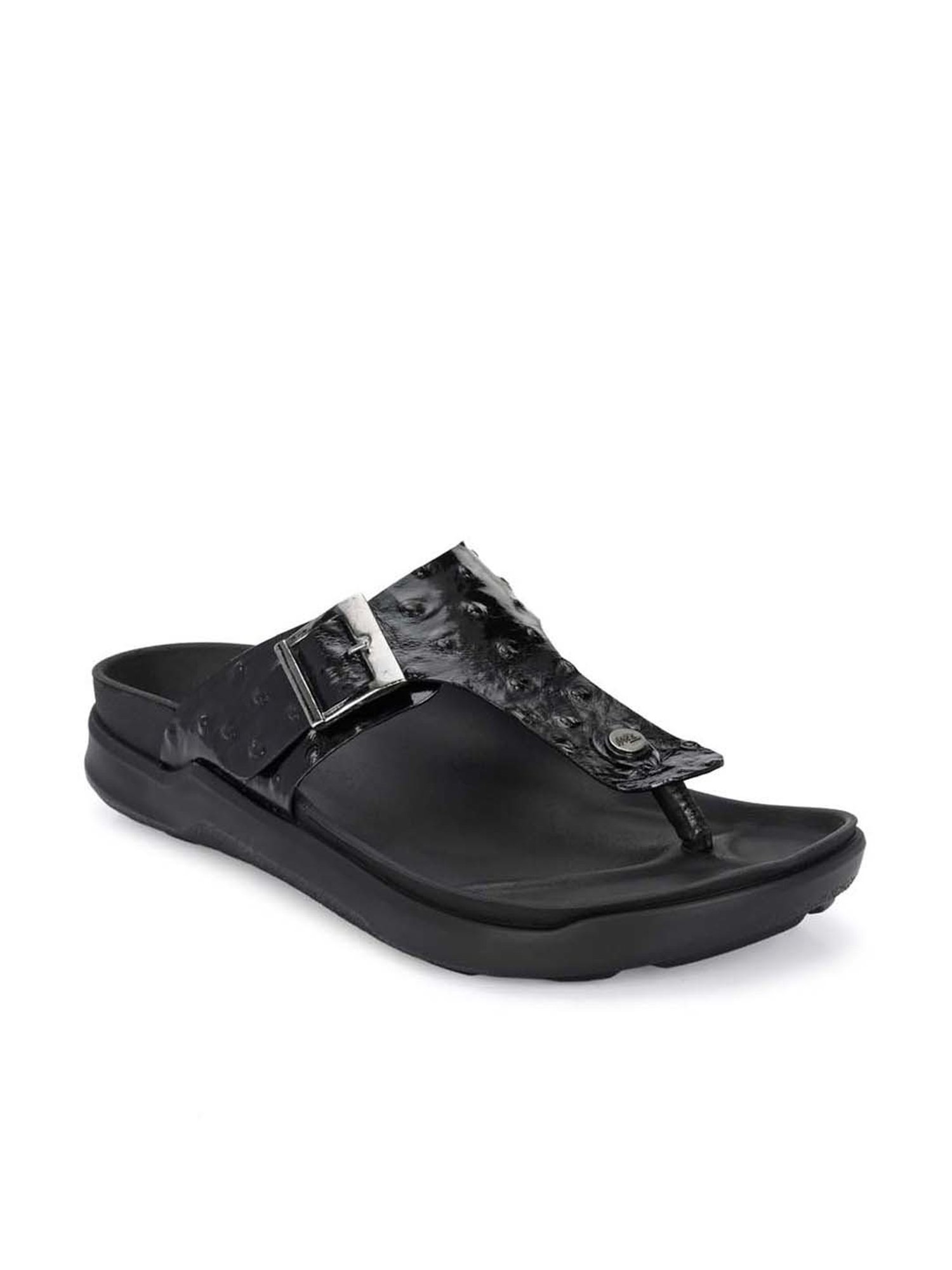 Hitz Men's Black T-Strap Sandals