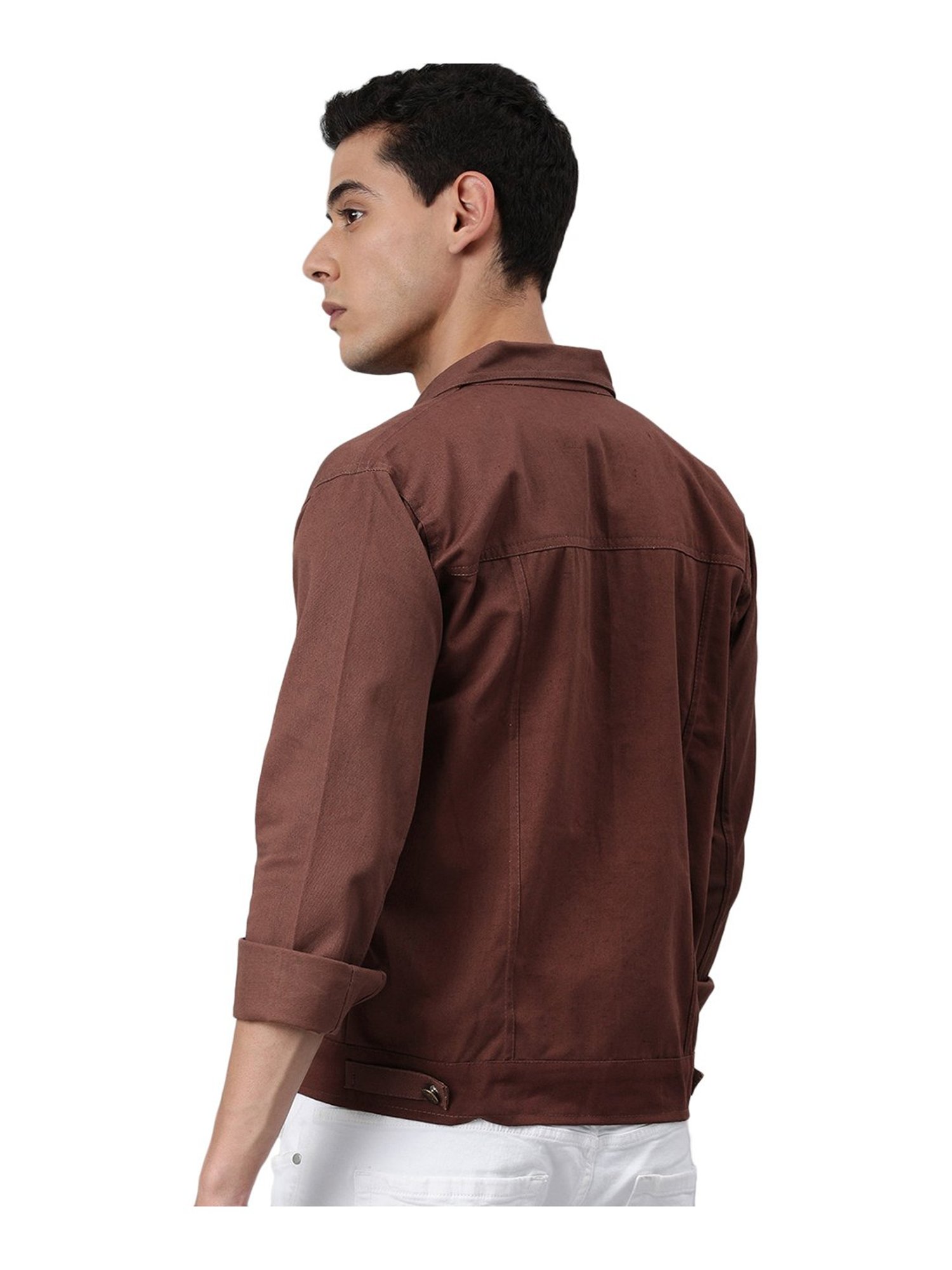 VOXATI Dark Maroon Full Sleeves Shirt Collar Denim Jacket