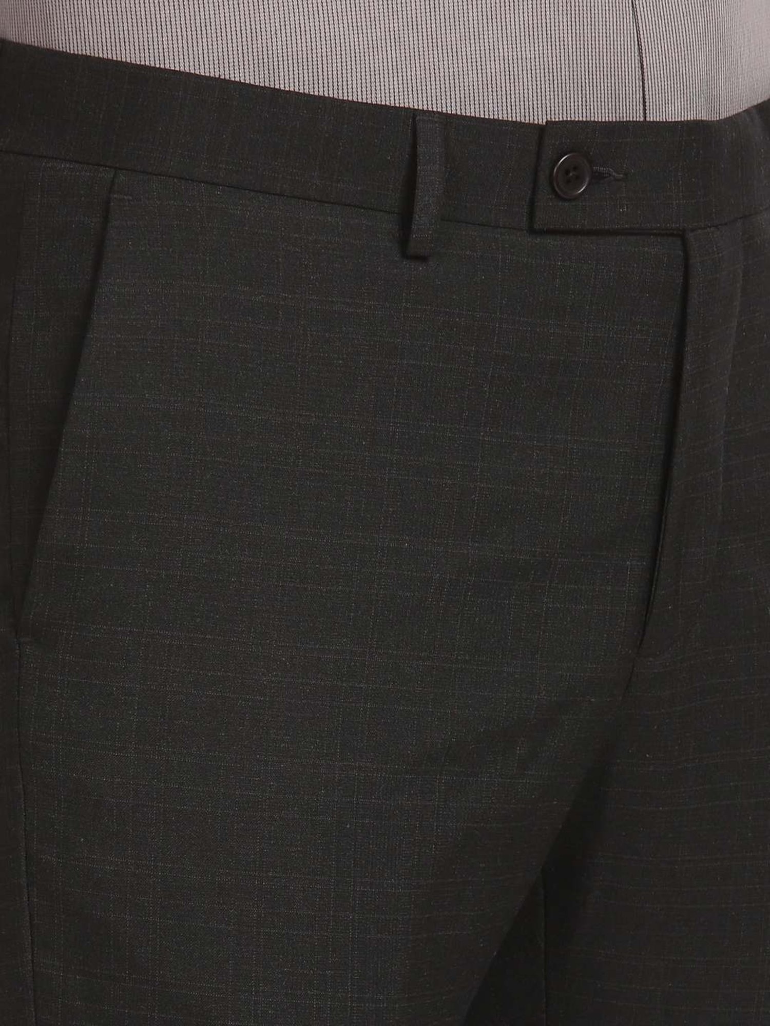 Arrow Black Regular Fit Checks Trousers