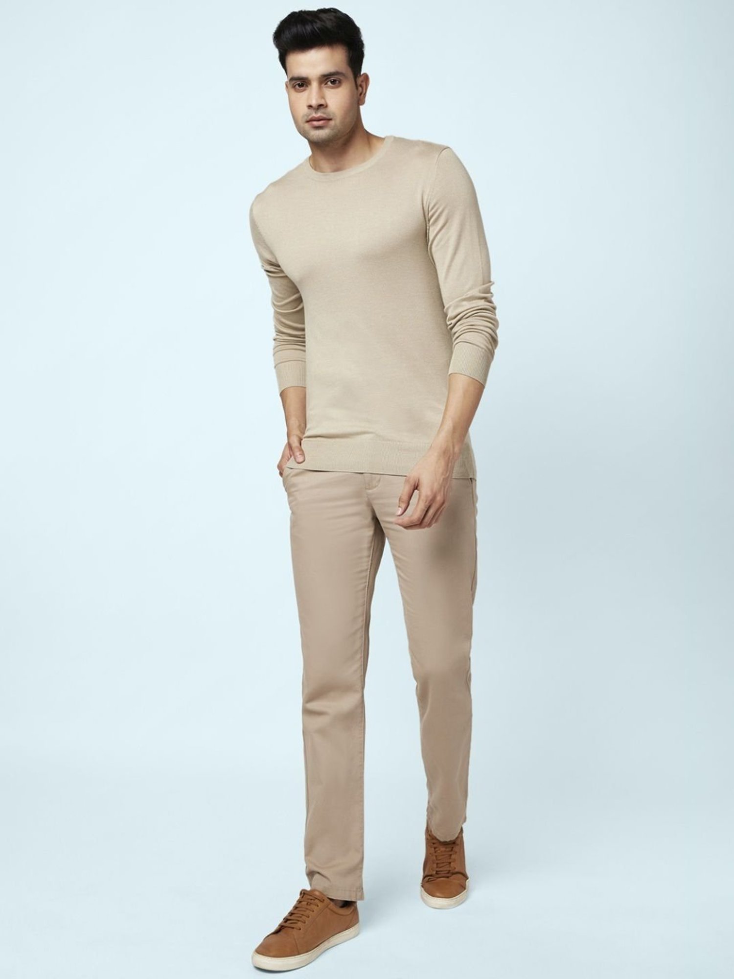 Byford By Pantaloons Beige Regular Fit Sweaters