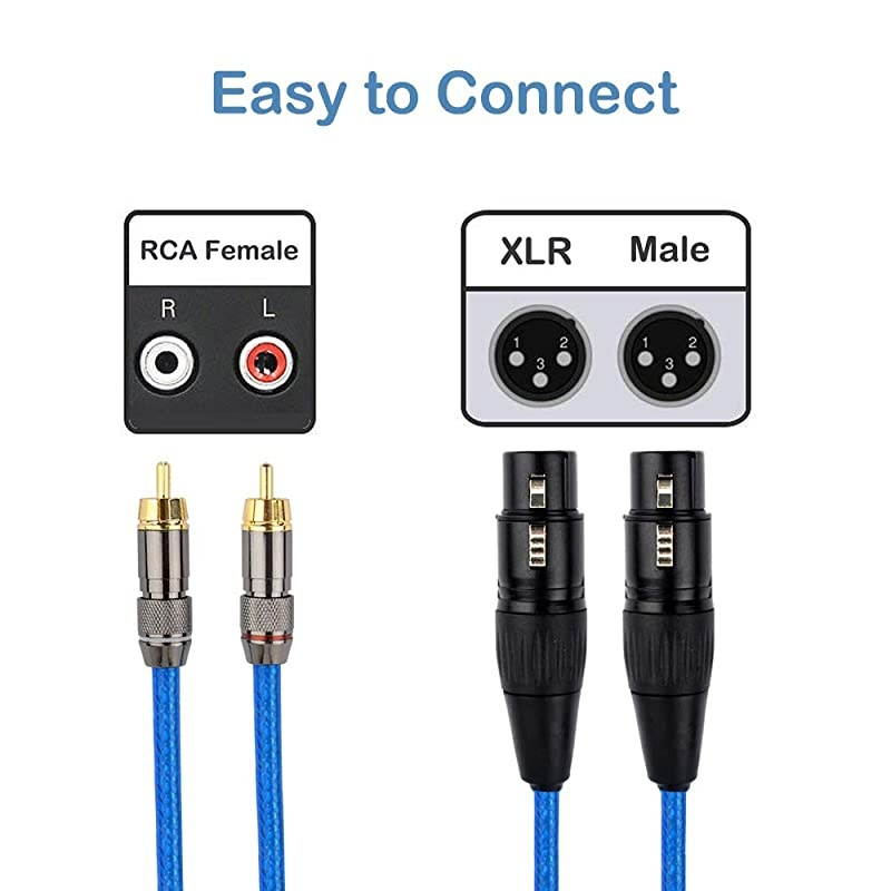 Dual Female XLR to RCA Cable, Heavy Duty 2 XLR Female to 2 RCA Male Patch Cable HiFi Stereo Audio Cable, Connection Amplifier Mixer Speaker Microphone Cable - 10 Ft