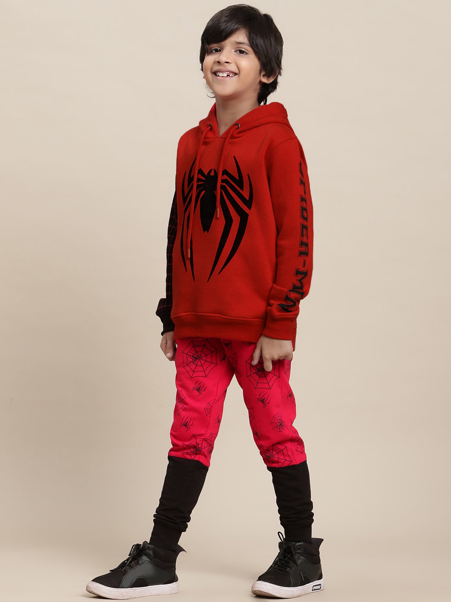 Kidsville Spiderman Printed Multicolor Hoodie For Boys