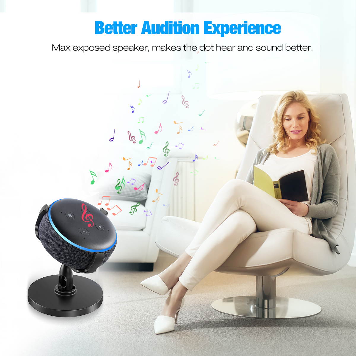 360&deg; Adjustable Table Stand Hanger Holder with Anti-Scratch Silicone, Anti-Slip Pad Rubber for Amazon Echo Dot 3rd Generation New