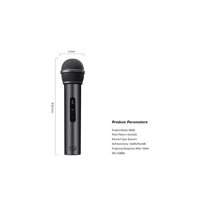 MA58 Handheld Cardioid Dynamic Vocal Microphone with ONOFF Switch Cable Included Black