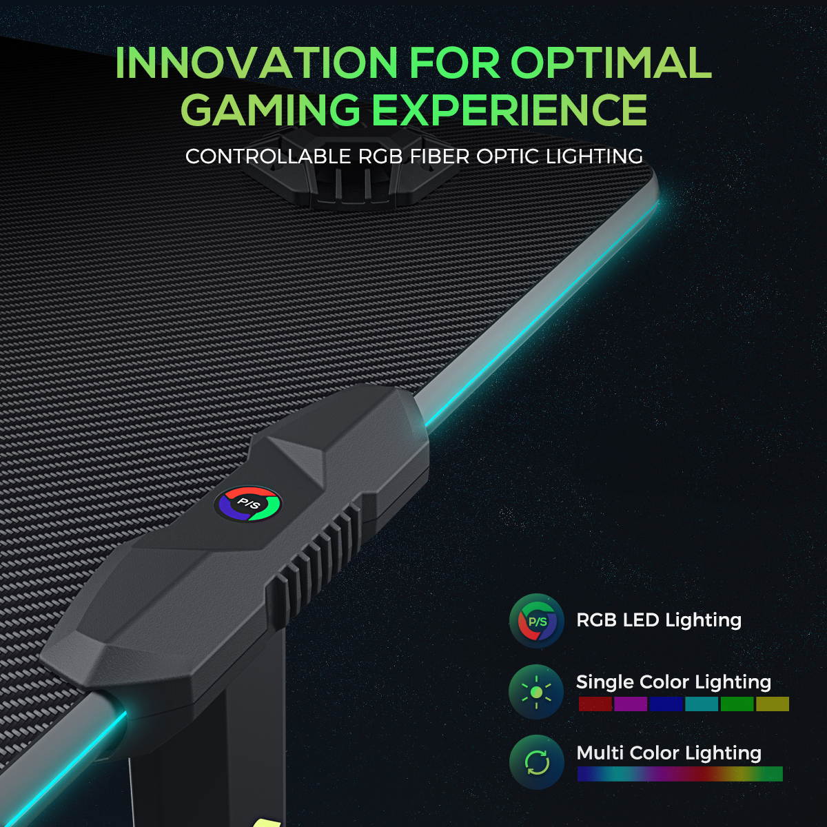 Eureka Ergonomic Gaming Computer Desk 44" Home Office Gaming PC Tables New Polygon Legs Design with RGB LED Lights, Colonel Series GIP-44B, Black