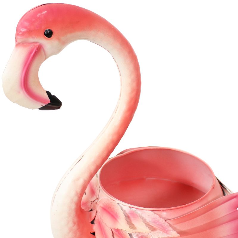 Sunnydaze Metal Pink Flamingo Outdoor Garden Statue with Flowerpot - 36"