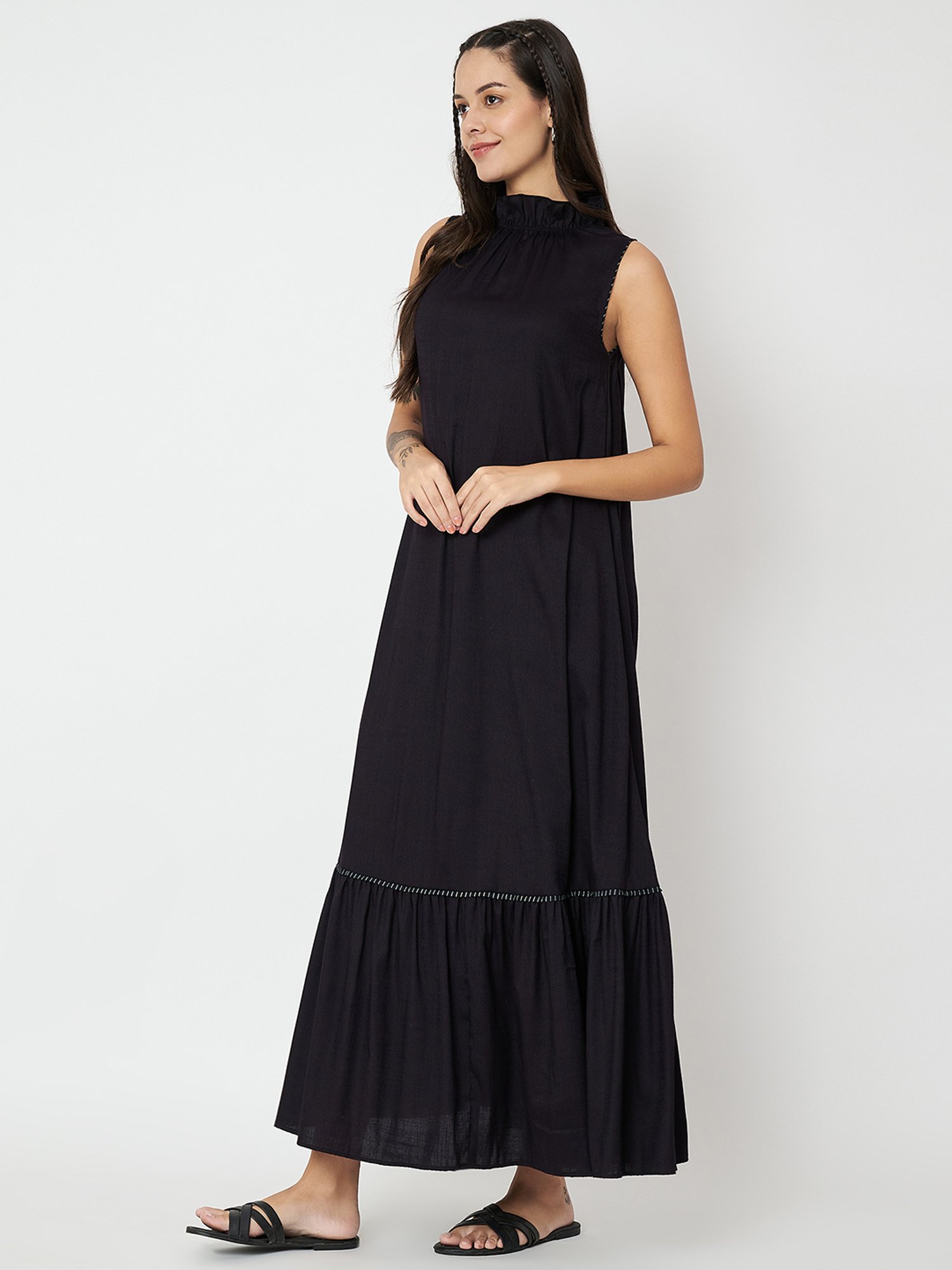 9rasa Black Maxi Ethnic Dress