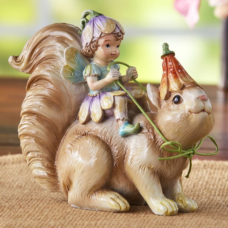 Lakeside Ceramic Whimsical Squirrel-Riding Fairy Decorative Tabletop Figurine