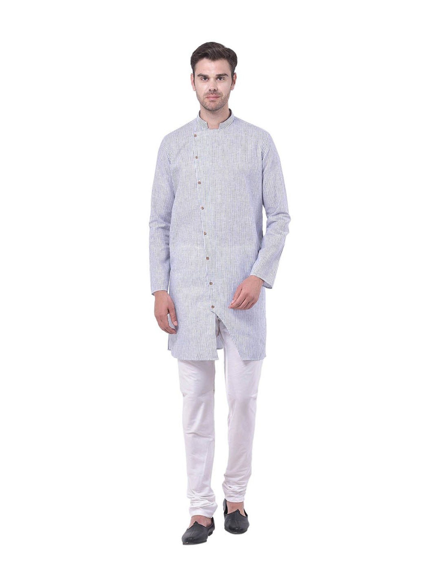 Tabard Blue & White Striped Kurta & Churidar Set