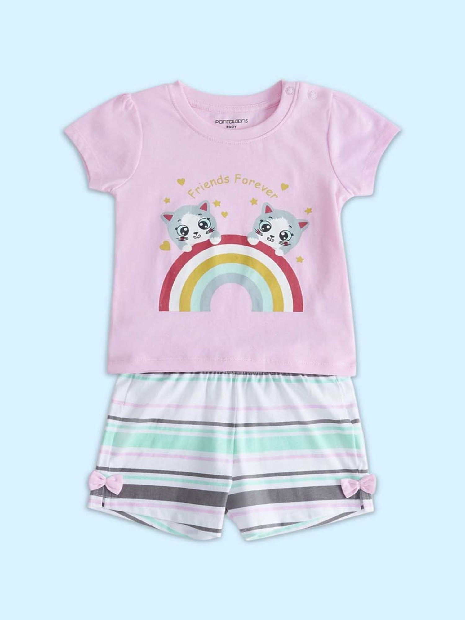 Pantaloons Baby Girls Pink & White Cotton Printed T-Shirt Set