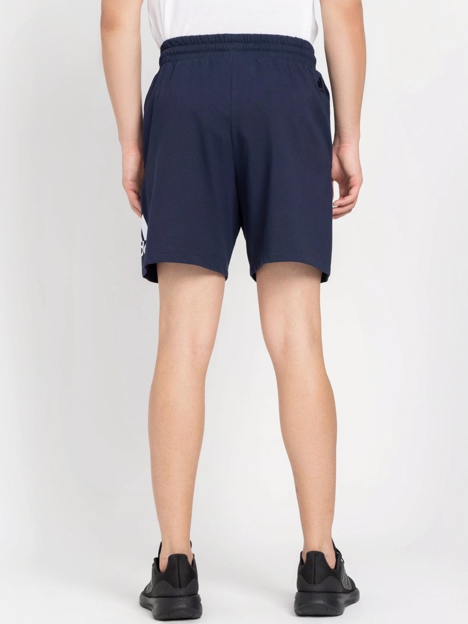 Adidas Blue Cotton Regular Fit Logo Printed Sports Shorts