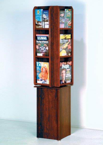 Wooden Mallet Home Office Divulge 12 Pocket Rotating Literature Magazines Floor Display Organizer Rack stand wBrochure Inserts Mahogany