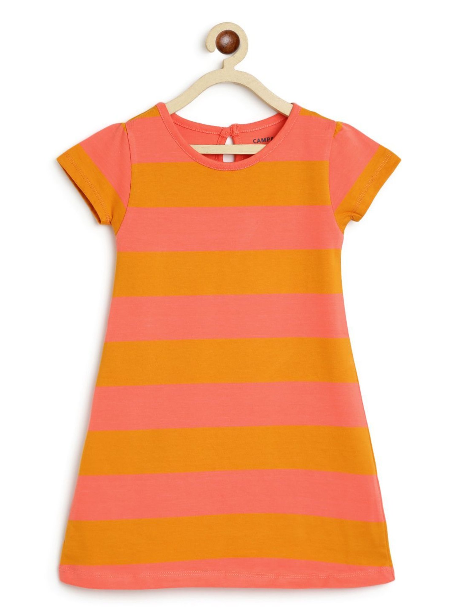 Campana Kids Peach & Brown Cotton Striped Dress