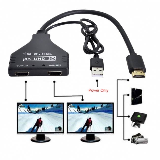 Jimier HDMI-Compatible 1.3 to Dual Female Splitter Switch Extension Adapter Cable with Power for HDTV Laptop 1080P