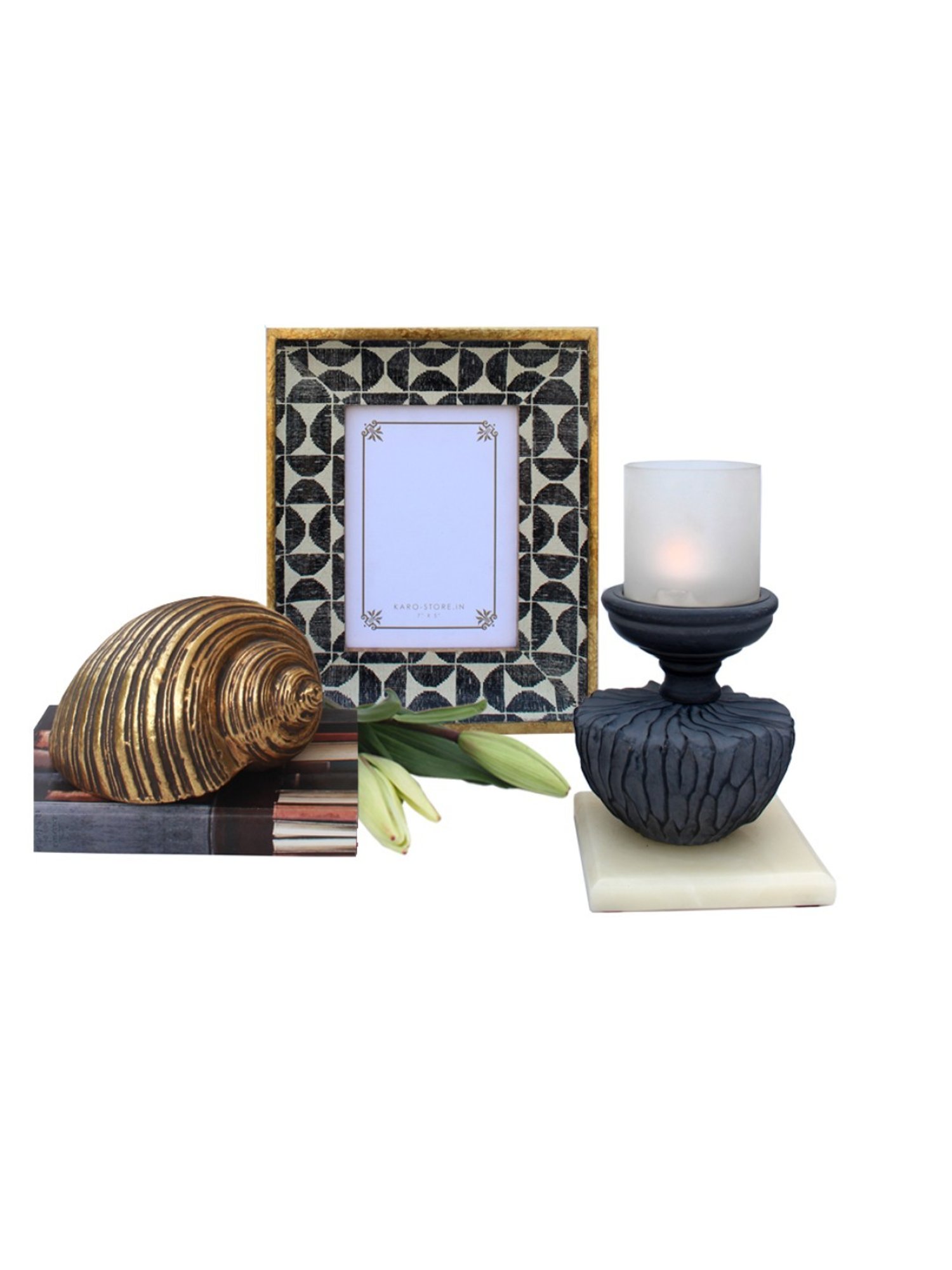 Karo ZehraRust Black Wood Candle Stands - Set of 2