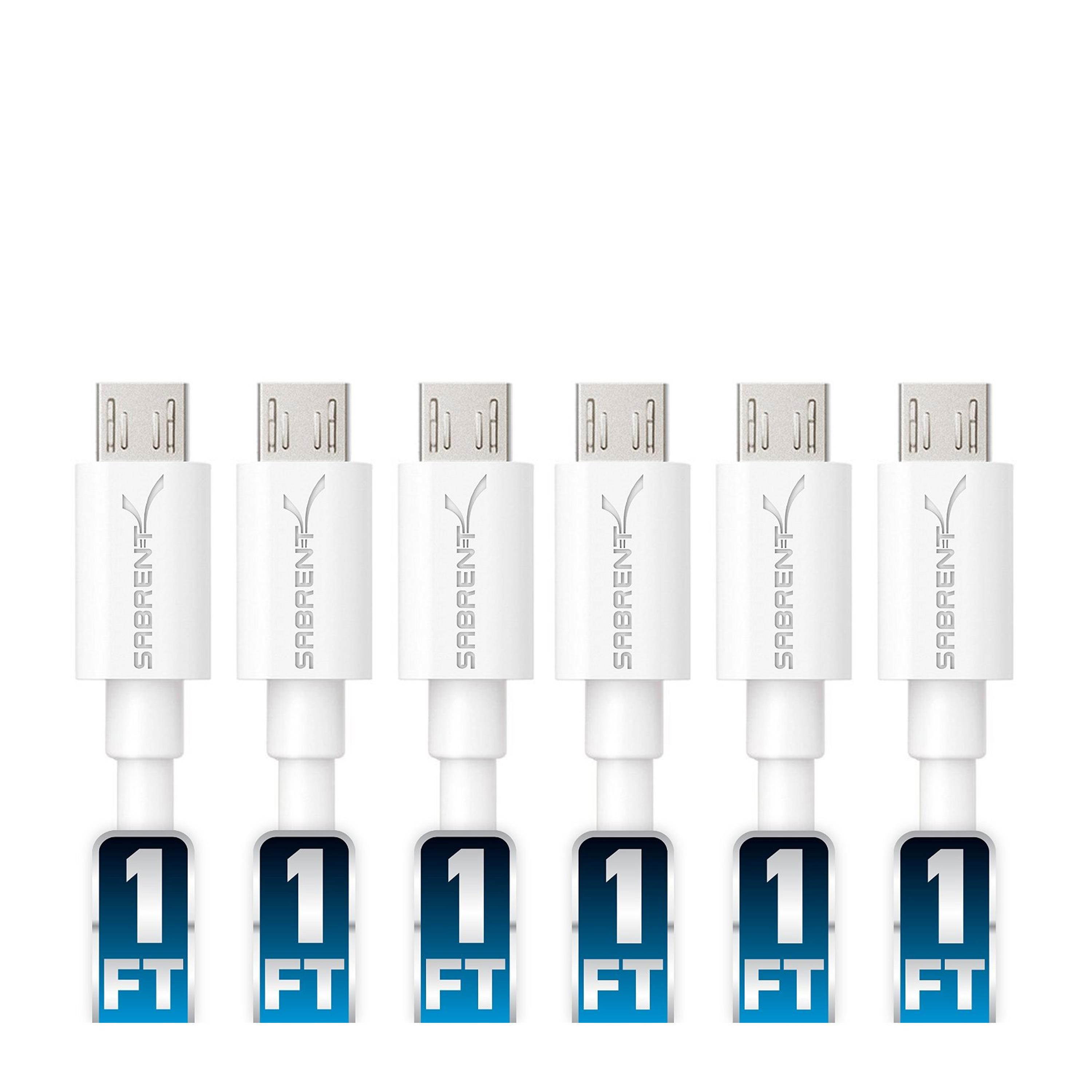 Sabrent 6-pack 22 AWG Premium 3ft Micro USB Cables High Speed USB 2.0 - White (CB-M63W)