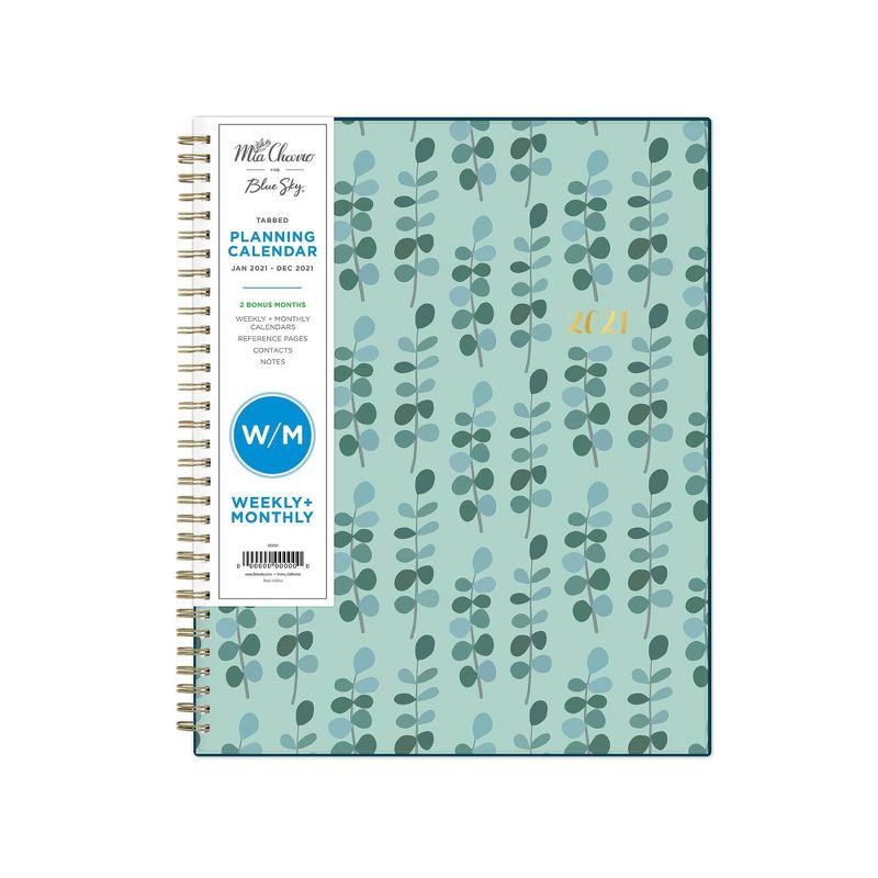 2021 Planner 8.5" x 11" VertAppt Plastic Weekly/Monthly Wirebound Blue Spring Leaf - Mia Charro