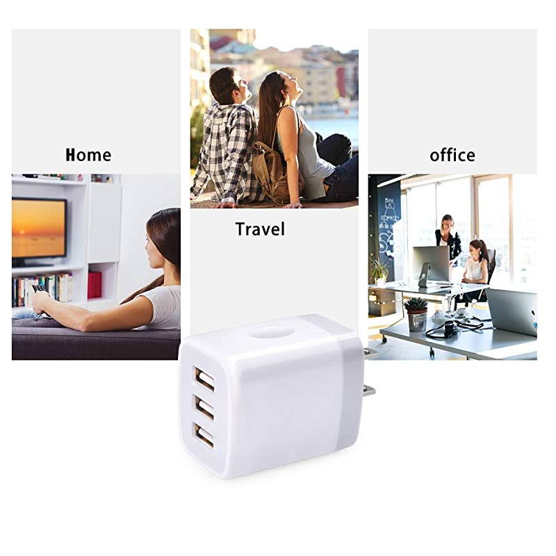 Wall Charger 3 Port Charger 5V 31A 2PC MultiPort Travel Wall Plug Cube Compatible with iPhone X 8 7 Plus Samsung Note 9 S9 S8 Note 8 LG V35 THINQ Q7 G7 Huawei Moto Nokia and More