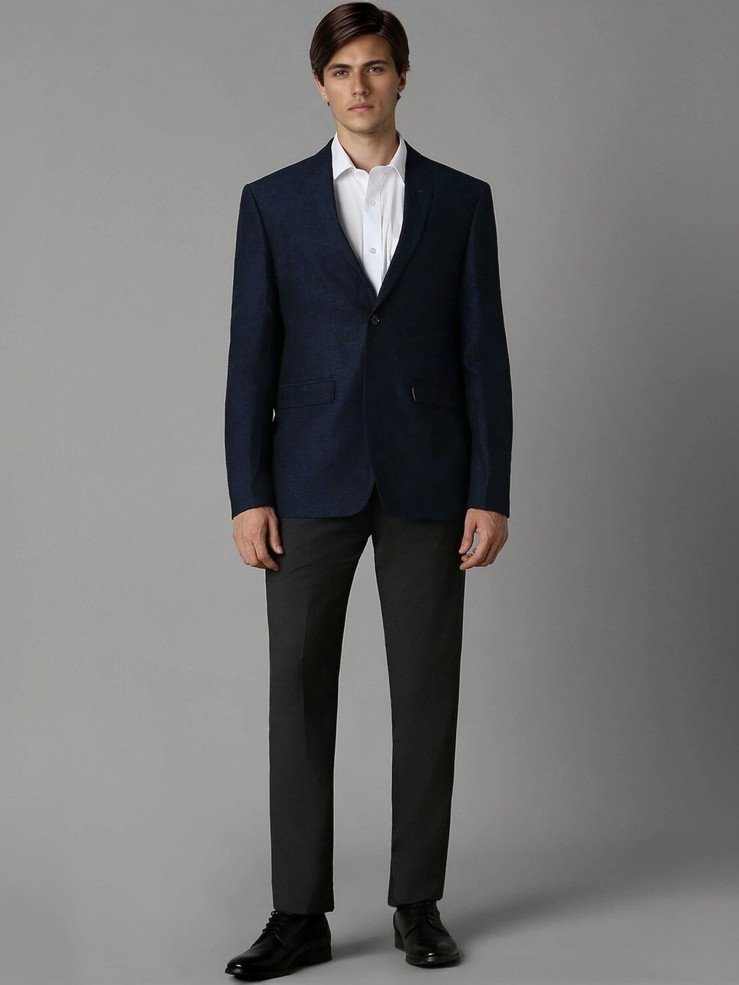 Louis Philippe Navy Linen Slim Fit Texture Blazer