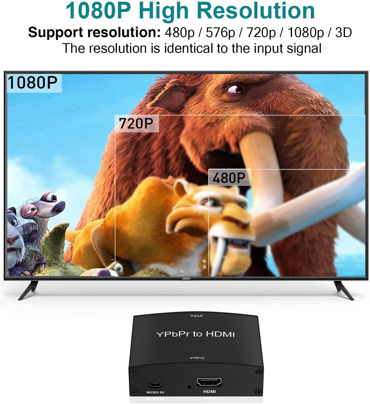 Component to HDMI ConverterMOYOON 5RCA Component RGB YPbPr to HDMI Converter v1.3 HDCP Video Audio Converter Adapter for DVD PSP Xbox 360 to New HDTV or Monitor-1080P (Black)