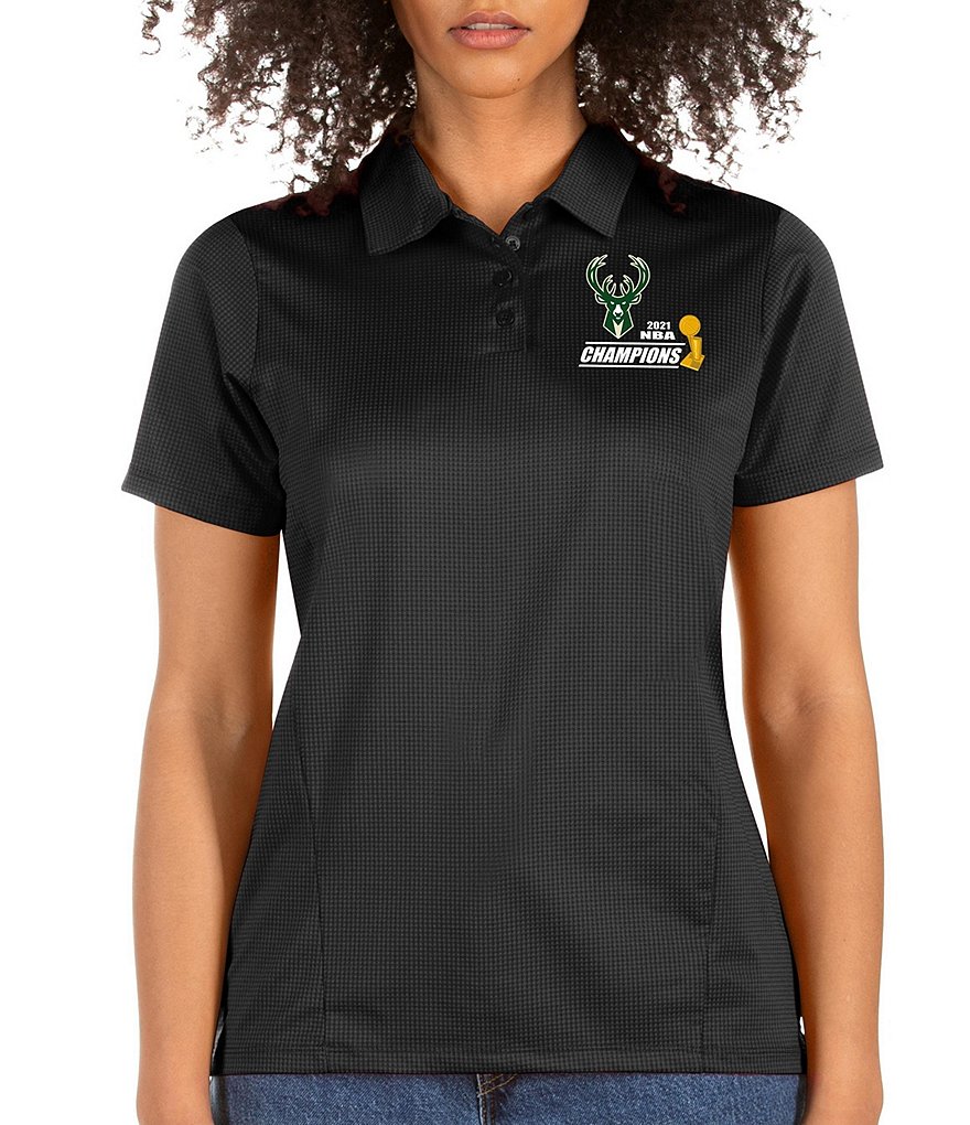 Antigua Women's Milwaukee Bucks 2021 NBA World Champions Balance Short-Sleeve Polo Shirt