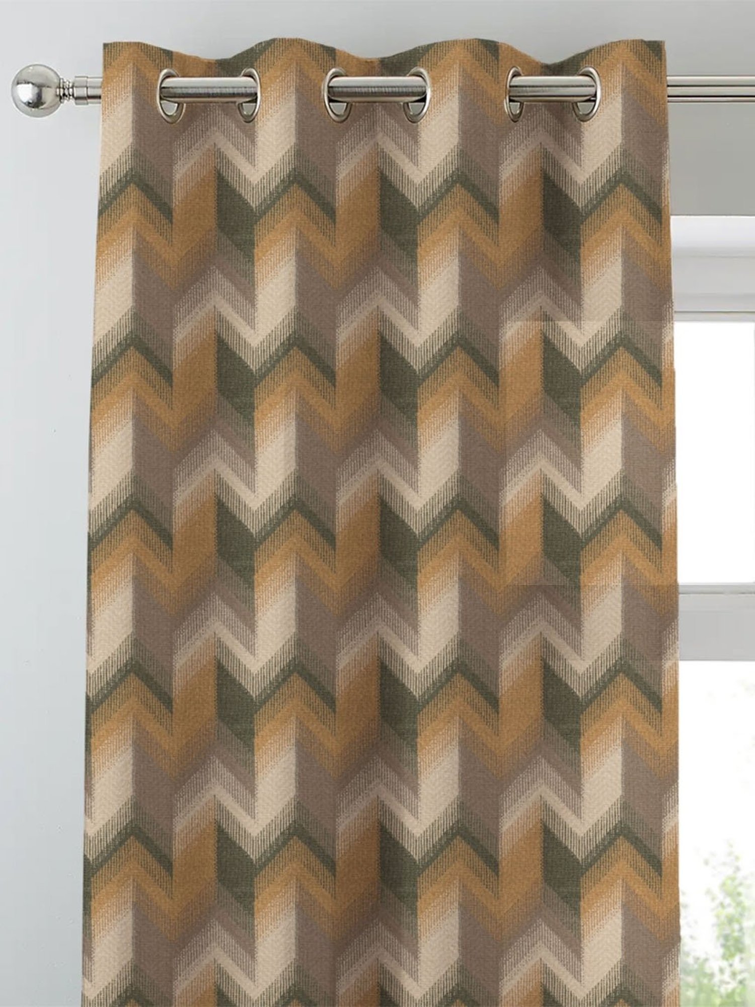 SPACES DRAPE STORY Boho Digital Print Khaki Brown Polyester 5 ft Window Curtains - Set of 2