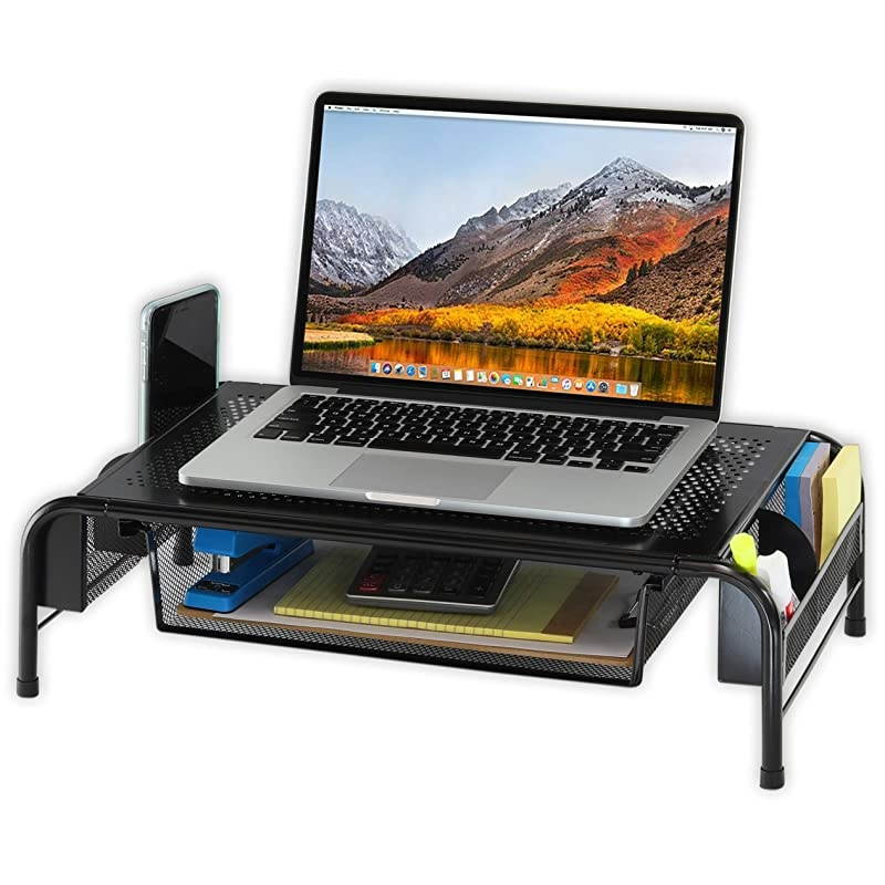 Metal Desk Monitor Stand Riser with Organizer Drawer