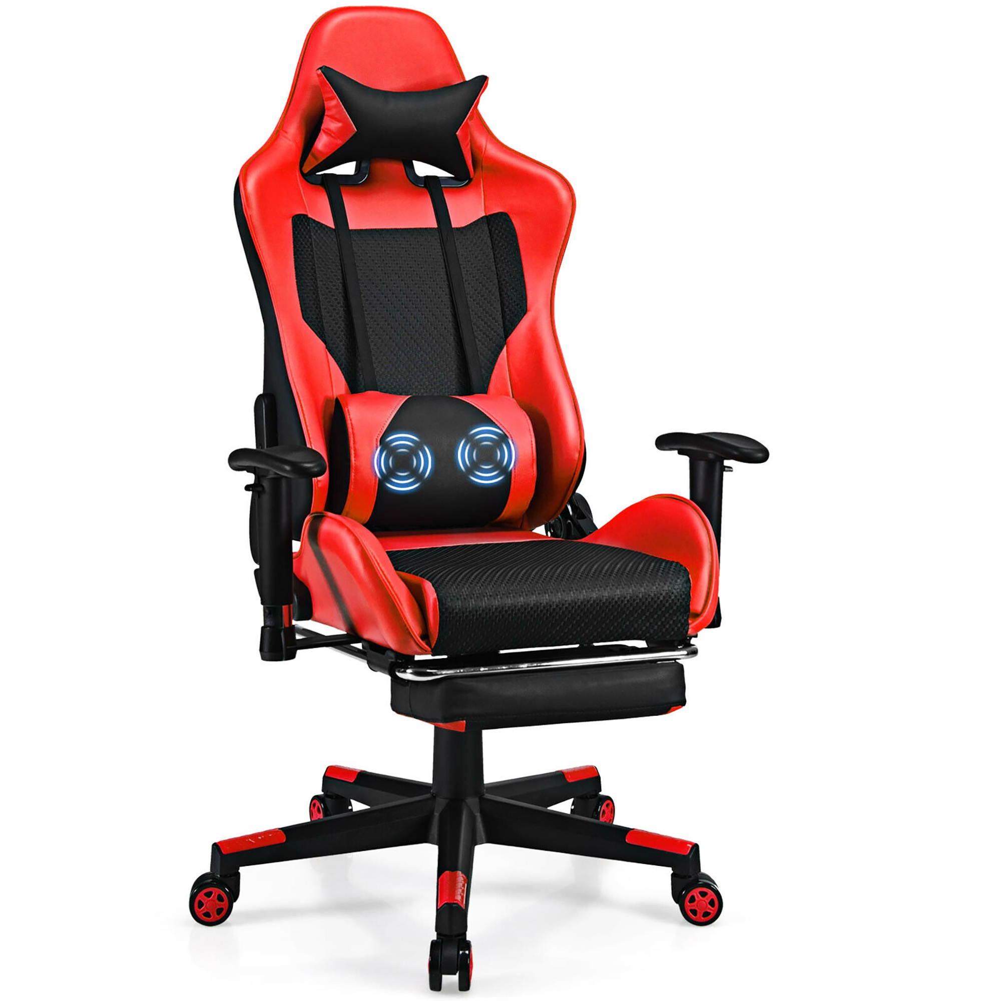 Costway Massage Gaming Chair Reclining Racing Office Computer Chair with Footrest Red