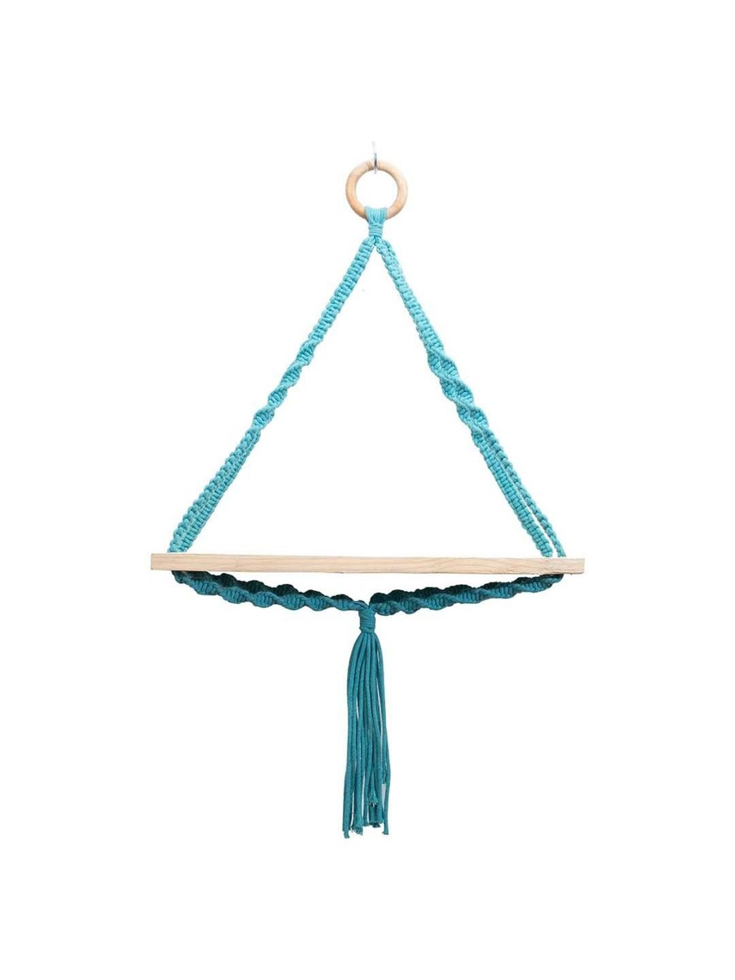 Homesake Blue Wood Triangle Macrame Wall Hanging Shelf