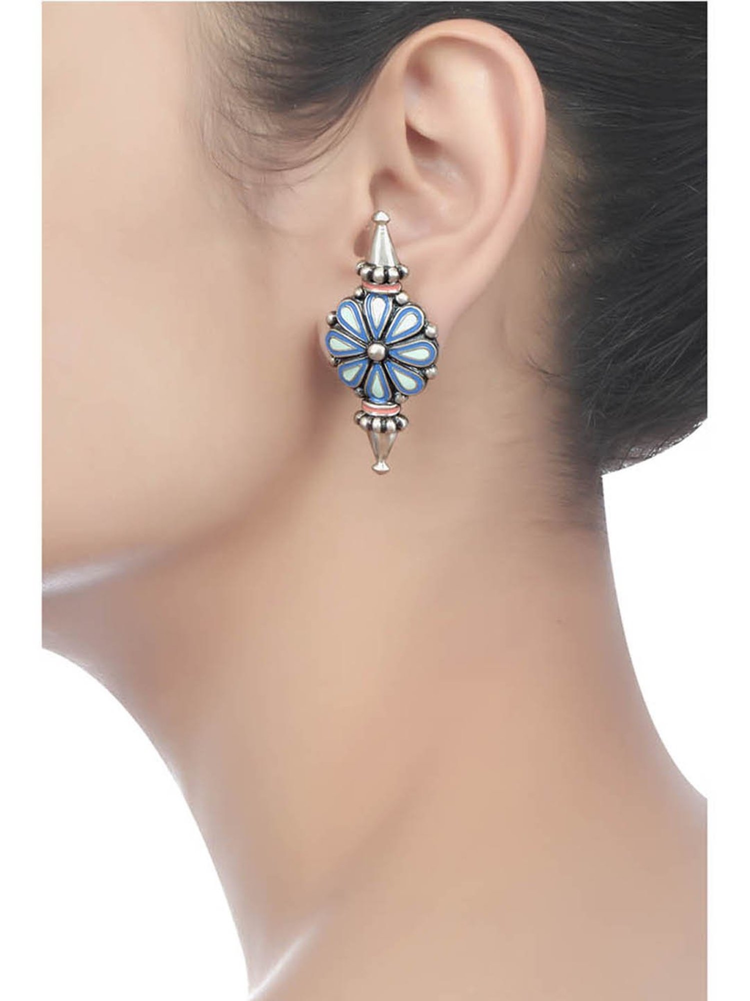 Tribe Amrapali Blue Chandrika Flower Stud Earrings with Spikes