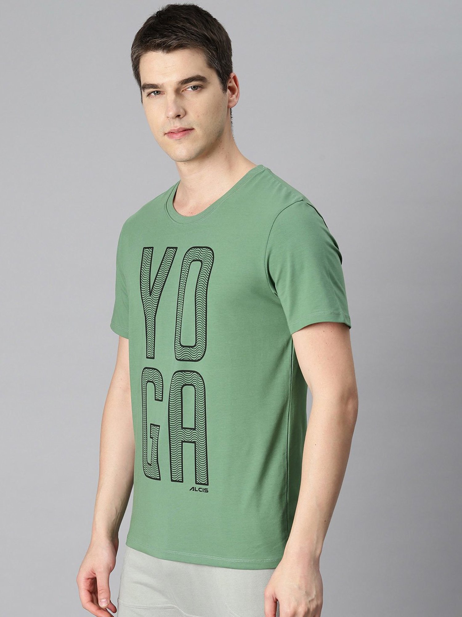 ALCIS Green Regular Fit Printed Crew T-Shirt