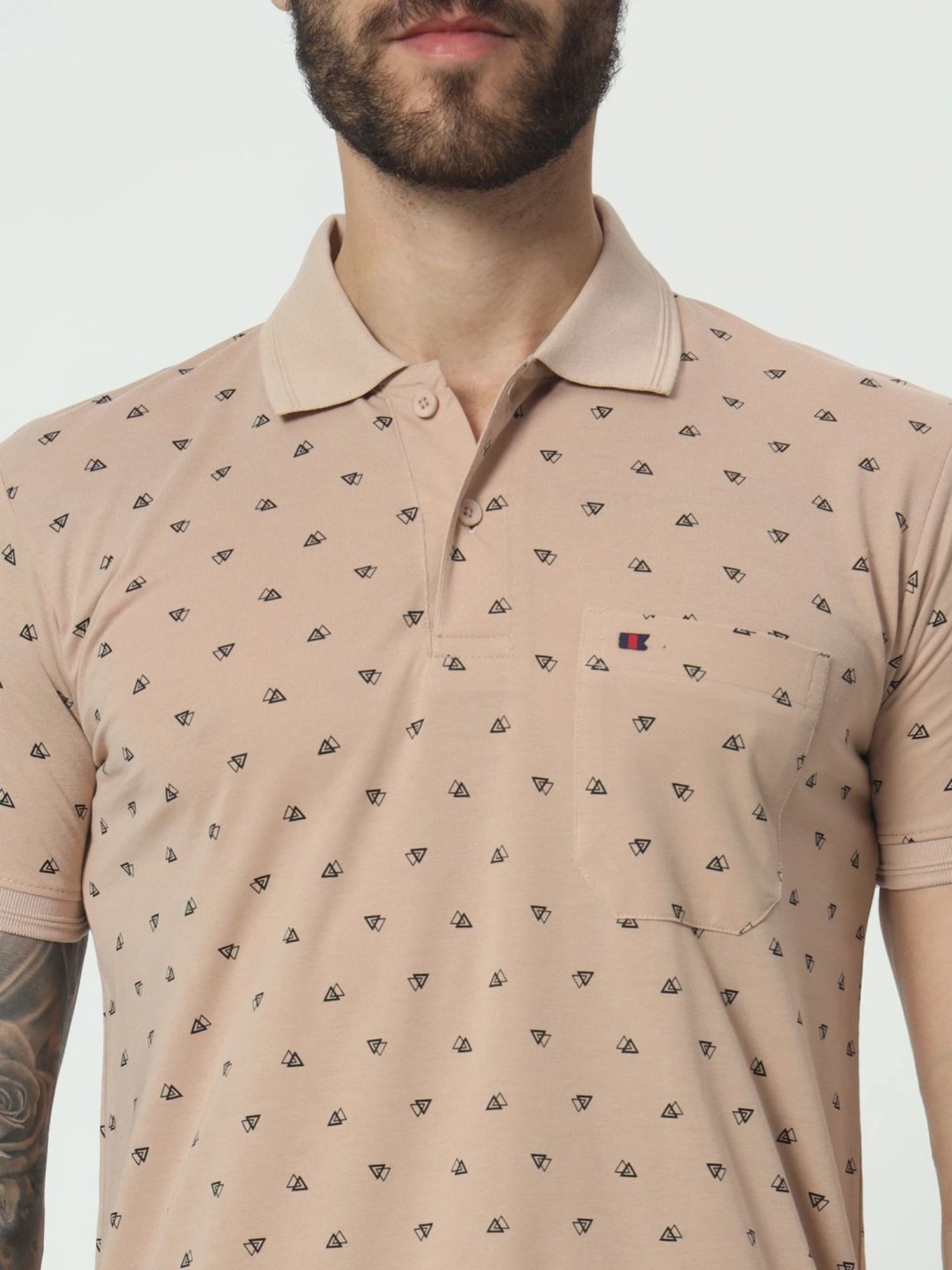 Tab91 Beige Regular Fit Printed Polo T-Shirts