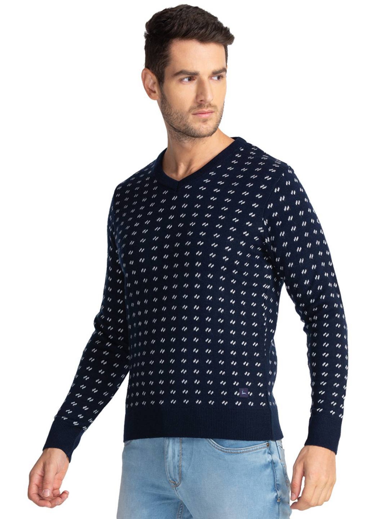 Parx Blue Regular Fit Printed Sweaters