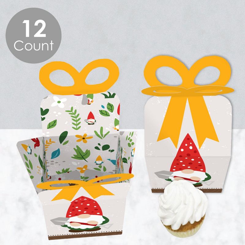 Big Dot of Happiness Garden Gnomes - Square Favor Gift Boxes - Forest Gnome Party Bow Boxes - Set of 12