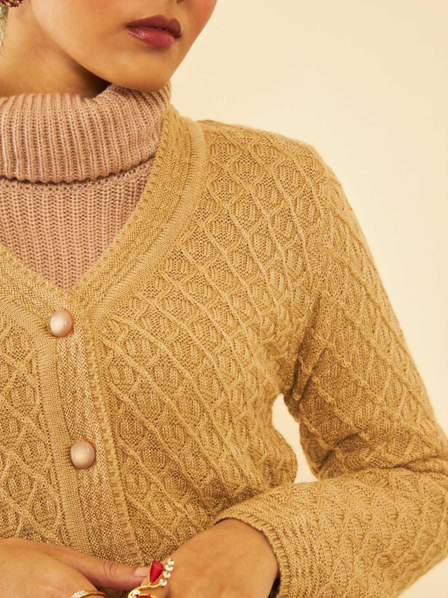 Soch Beige Self Pattern Cardigan