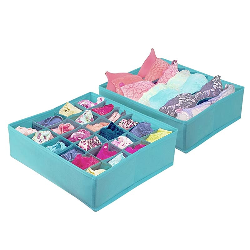 Set of 4 Foldable Drawer Dividers, Storage Boxes, Closet Organizers, Under Bed Organizer (Aqua)