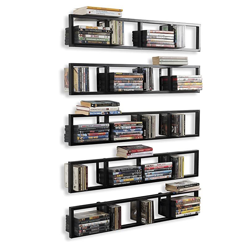 Have Space Wall Mount 34 Inch Media Storage Rack CD DVD Organizer Metal Floating Shelf Set of 5 Black