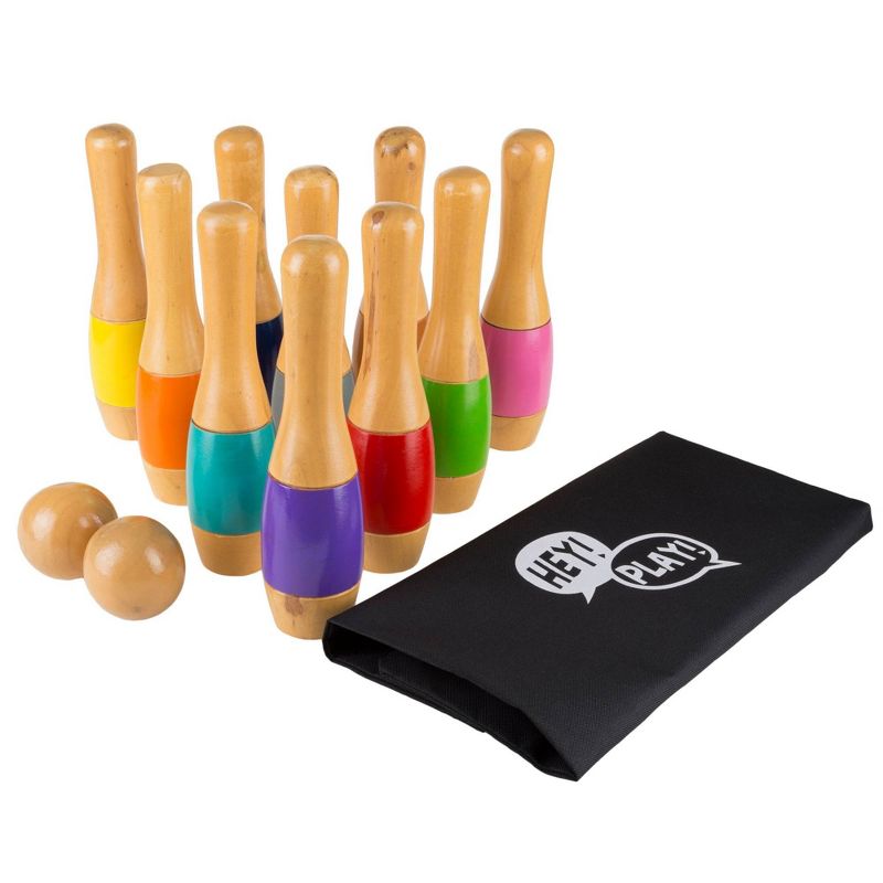 Hey! Play! Tall 9.5" Wooden Lawn Bowling Game