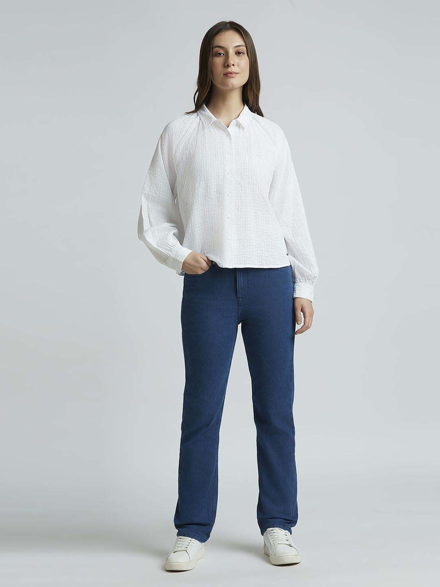 Pepe Jeans White Cotton Self Pattern Shirt