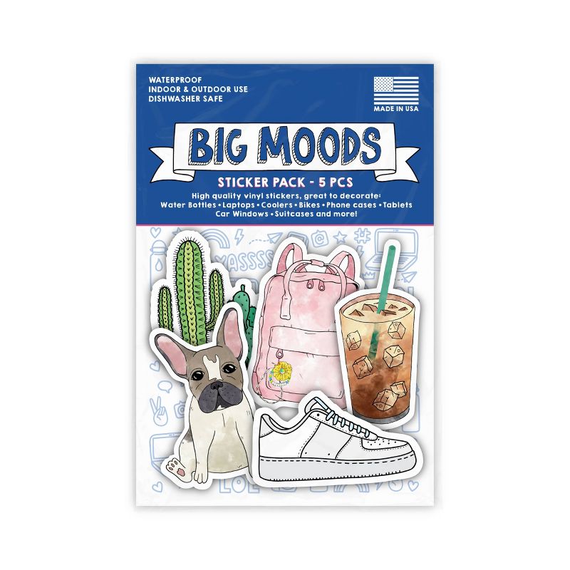 Big Moods Cool Vibes Watercolor Aesthetic Sticker Pack 5pc