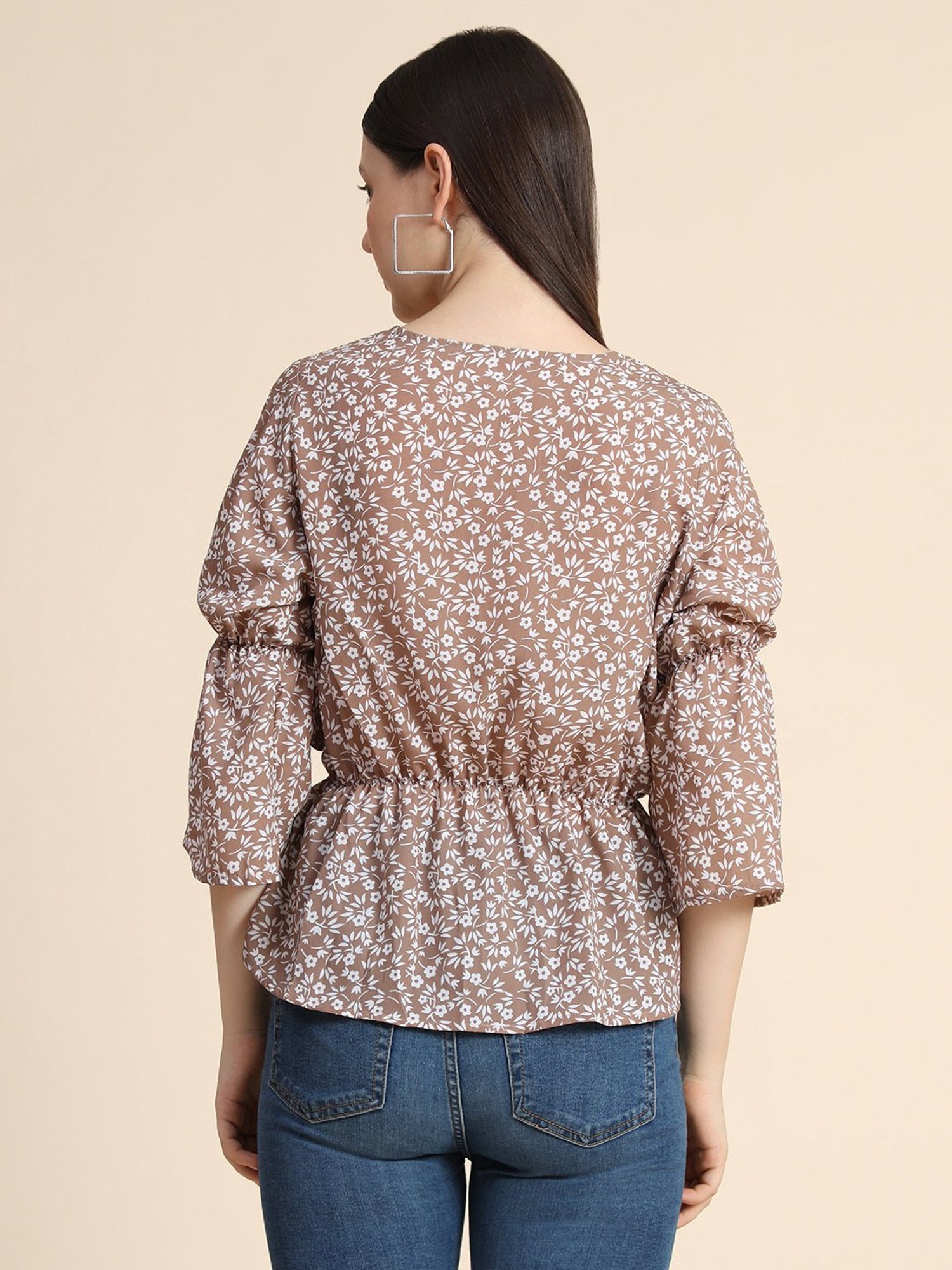 KERI PERRY Light Brown Floral Print Top