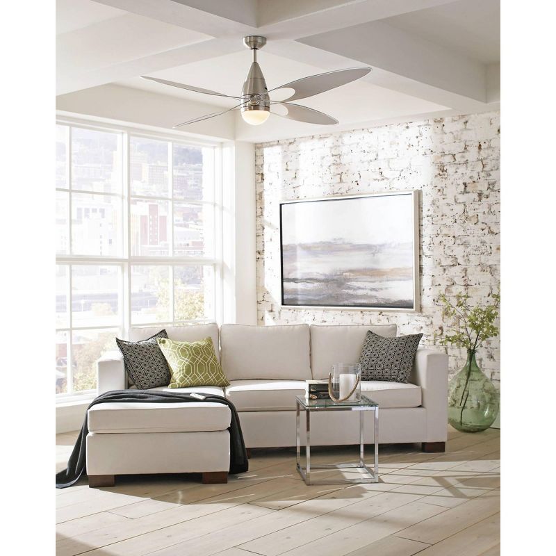 54" Monte Carlo Butterfly Brushed Steel Damp LED Ceiling Fan