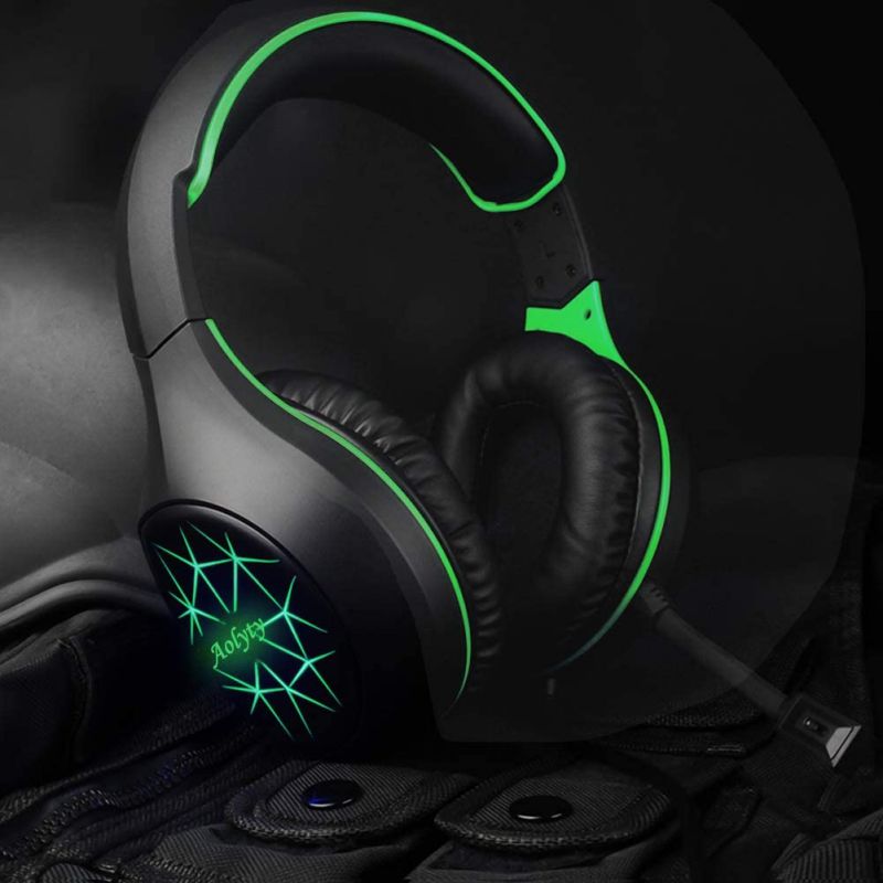 Aolyty Pro Gaming Headset 7.1 Stereo Surround with LED Light Mic Noise Cancelling Over Ear Headphones Compatible with Computer Laptop Phone TabletPS5 PS4 (Green)