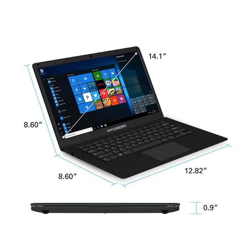 Hyundai Thinnote-A, 14.1" Celeron Laptop, 4GB RAM, 64GB Storage, Expandable 2.5" SATA HDD Slot, Windows 10 Home S Mode, English - Black