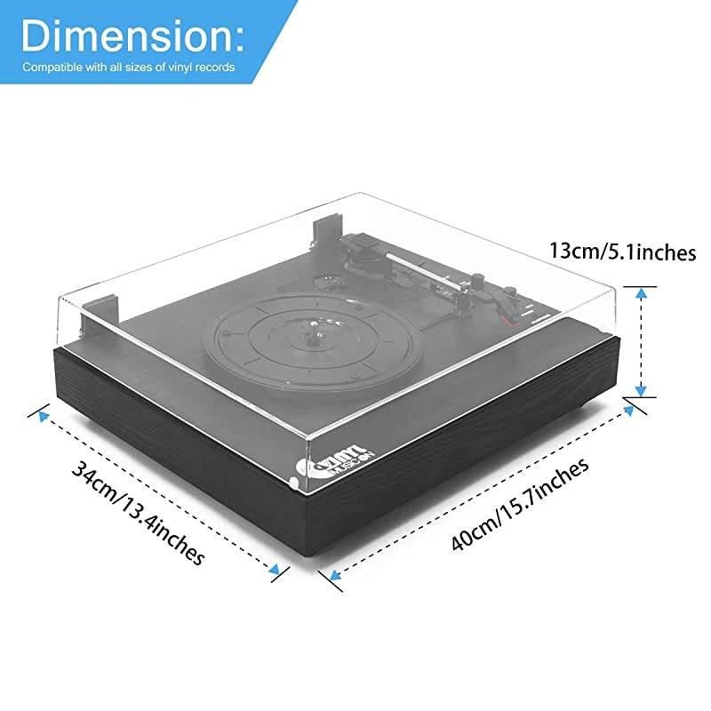 Record Player for 334578 RPM Vinyl RecordsBluetooth BeltDrive Turntable with Builtin Stereo Speakers Black Wood