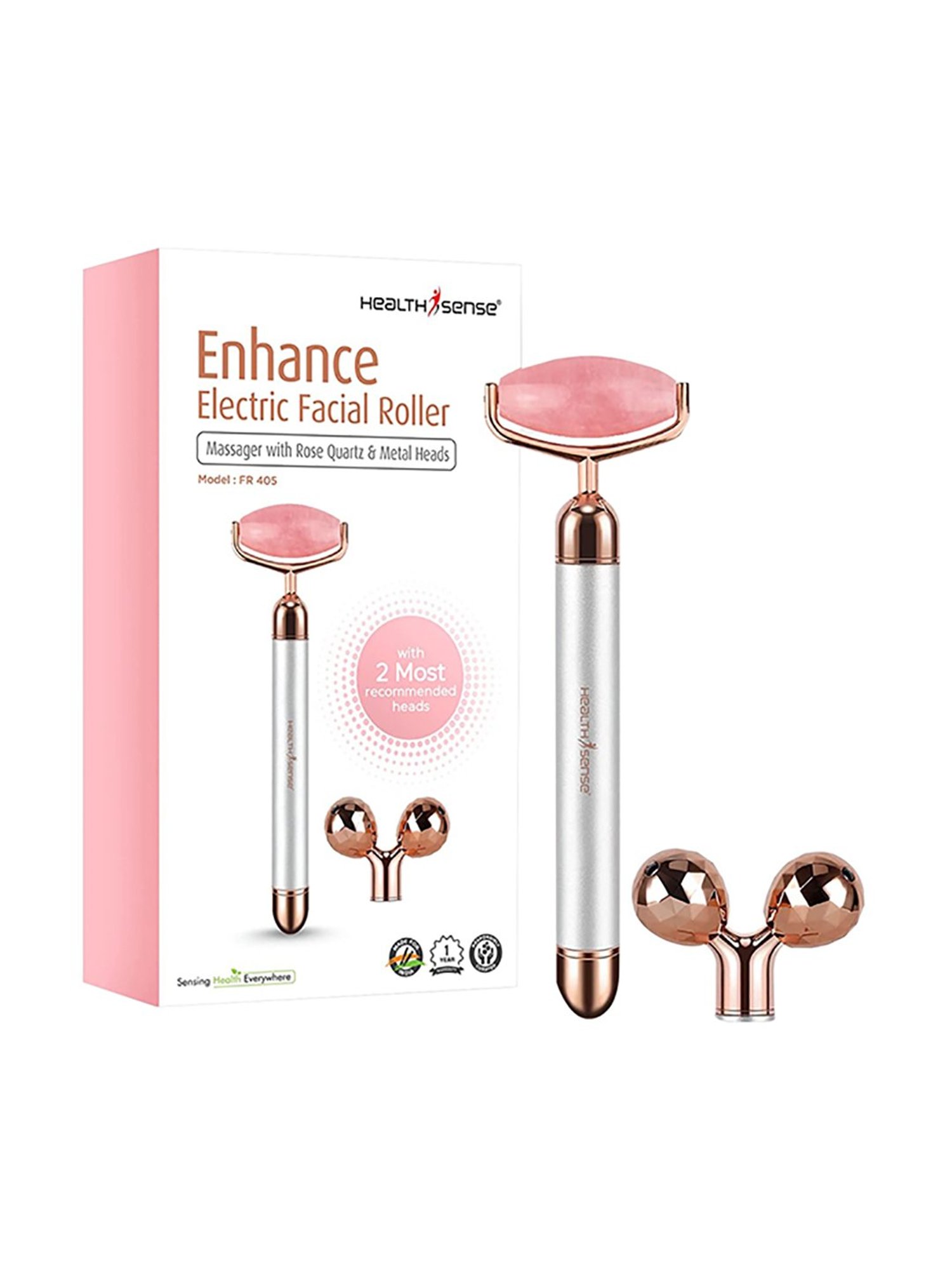 HealthSense Enhance FR405 Electric Facial Roller Massager (Pink and Silver)