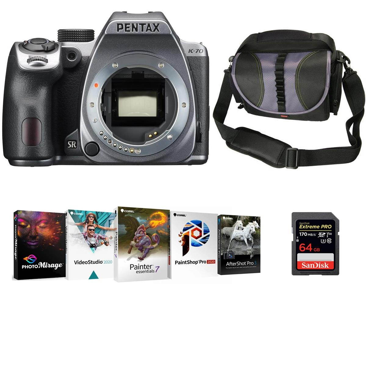 Pentax K-70 DSLR Body, Silver with PC Editing Software & Accessories #16981 D