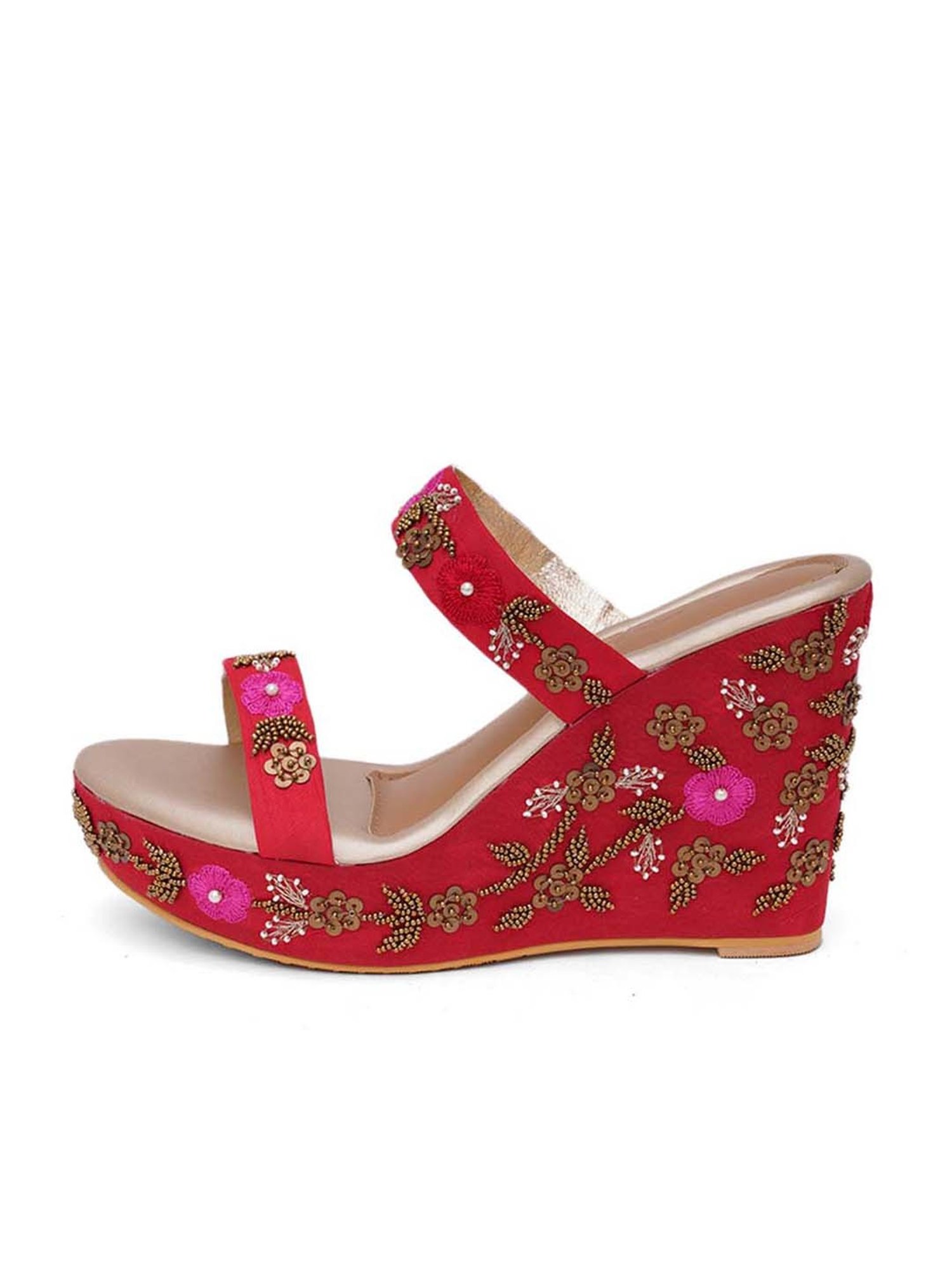 Sole House Women's Red Ethnic Wedges
